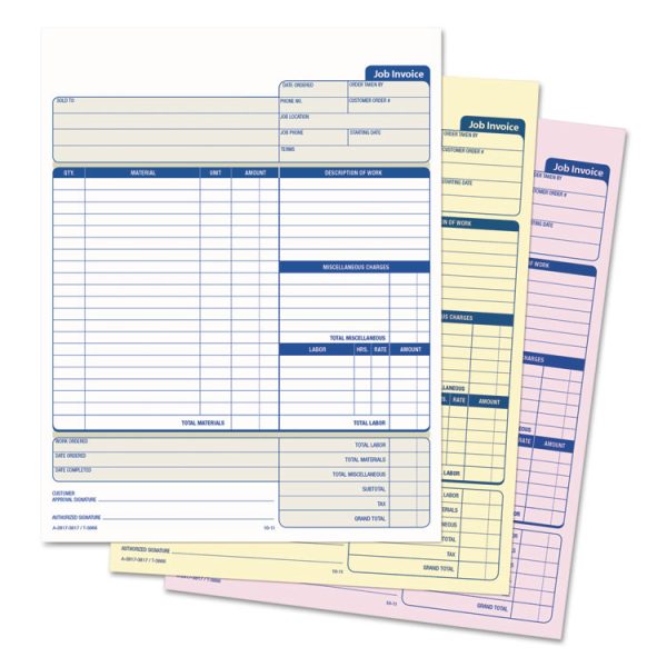 Job Invoice, Snap-Off Triplicate Form, Three-Part Carbonless, 8.5 x 11.63, 50 Forms Total - Image 2