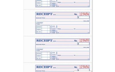 Money and Rent Receipt Books, Account + Payment Sections, Two-Part Carbonless, 7.13 x 2.75, 4 Forms/Sheet, 400 Forms Total