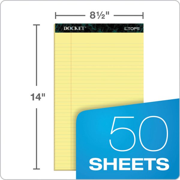 Docket Ruled Perforated Pads, Wide/legal Rule, 50 Canary-Yellow 8.5 X 14 Sheets, 12/pack - Image 2