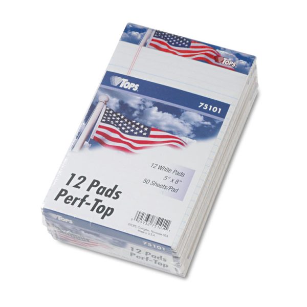 American Pride Writing Pad, Narrow Rule, Red/white/blue Headband, 50 White 5 X 8 Sheets, 12/pack - Image 3