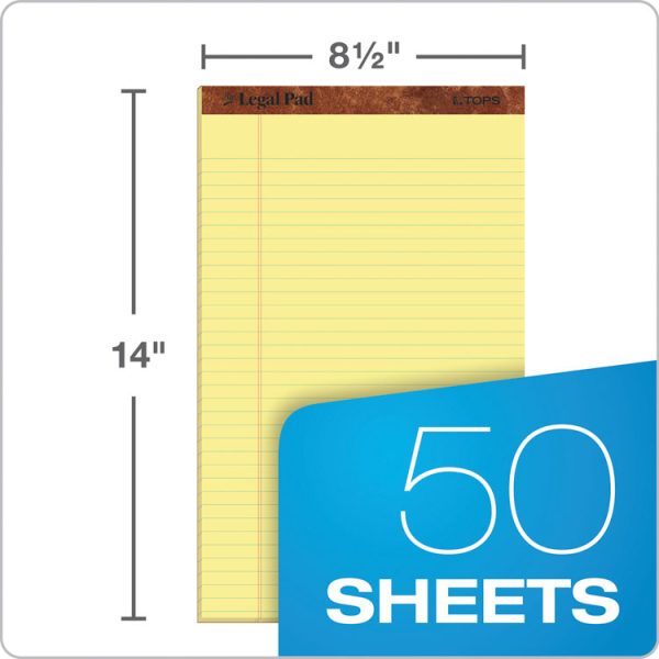 "The Legal Pad" Plus Ruled Perforated Pads With 40 Pt. Back, Wide/legal Rule, 50 Canary-Yellow 8.5 X 14 Sheets, Dozen - Image 3