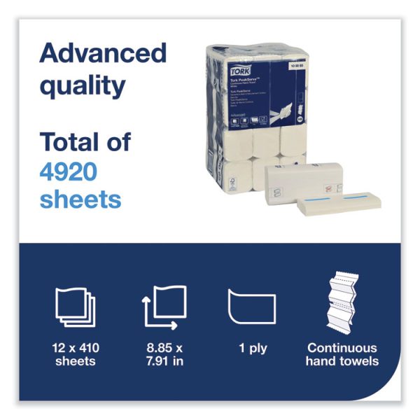 PeakServe Continuous Hand Towel, 1-Ply, 7.91 x 8.85, White, 410 Wipes/Pack, 12 Packs/Carton - Image 3