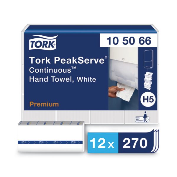 PeakServe Continuous Hand Towel, 1-Ply, 7.91 x 8.85, White, 270 Wipes/Pack, 12 Packs/Carton - Image 2