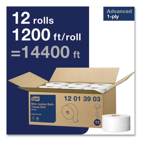 Advanced Jumbo Bath Tissue, Septic Safe, 1-Ply, White, 3.48" x 1,200 ft, 12 Rolls/Carton - Image 3