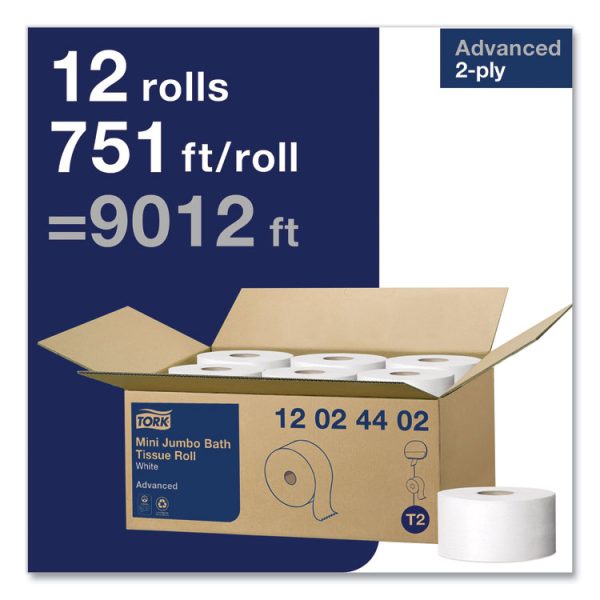 Advanced Mini-Jumbo Roll Bath Tissue, Septic Safe, 2-Ply, White, 3.48" X 751 Ft, 12 Rolls/carton - Image 3