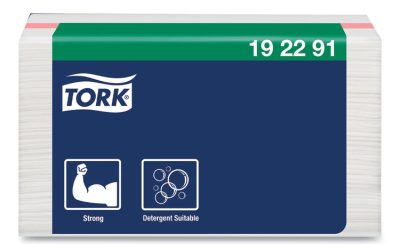 Small Pack Foodservice Cloth, 1-Ply, 11.75 x 14.75, Unscented, White with Red Stripe, 50/Poly Pack, 4 Packs/Carton