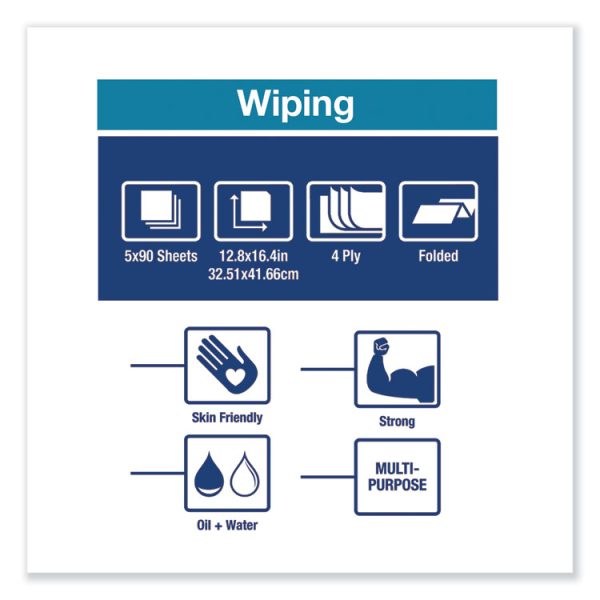 Industrial Paper Wiper, 4-Ply, 12.8 x 16.4, Unscented, Blue, 90/Pack, 5 Packs/Carton - Image 4