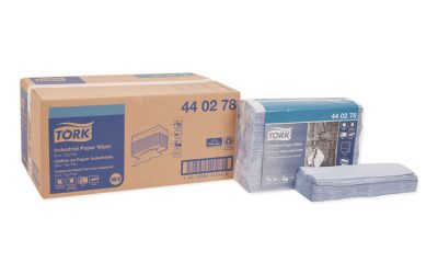 Industrial Paper Wiper, 4-Ply, 12.8 x 16.4, Unscented, Blue, 90/Pack, 5 Packs/Carton