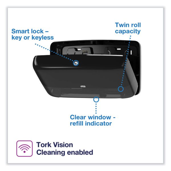 Elevation Bath Tissue Mini-Jumbo Roll Twin Dispenser, 17 x 5.69 x 10.13, Black - Image 2