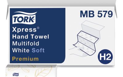 Premium Soft Xpress 3-Panel Multifold Hand Towels, 2-Ply, 9.13 x 9.5, White with Blue Leaf, 135/Packs, 16 Packs/Carton
