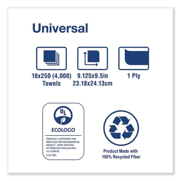 Universal Multifold Hand Towel, 1-Ply, 9.13 x 9.5, Natural, 250/Pack, 16 Packs/Carton - Image 4