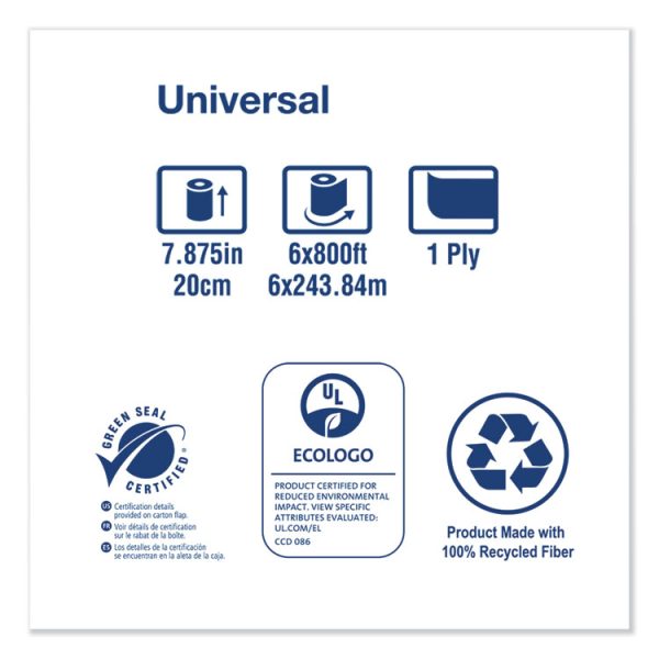 Universal Hand Towel Roll, 1-Ply, 7.88" x 800 ft, Natural, 6 Rolls/Carton - Image 4