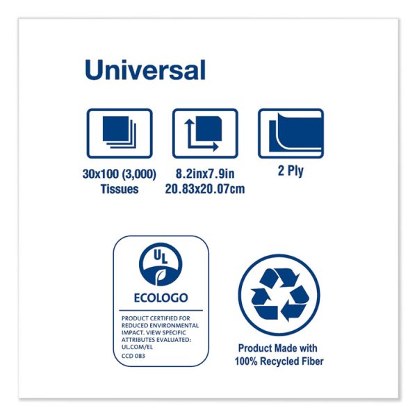 Universal Facial Tissue, 2-Ply, White, 100 Sheets/box, 30 Boxes/carton - Image 4