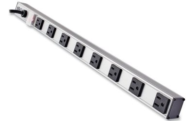 Vertical Power Strip, 8 Outlets, 15 ft Cord, Silver