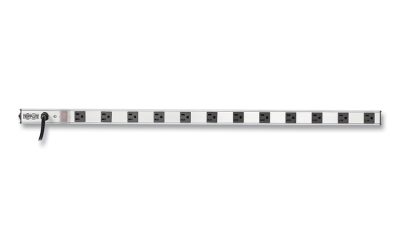 Vertical Power Strip, 12 Outlets, 15 ft Cord, Silver