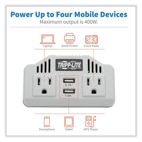 PowerVerter Ultra-Compact Car Inverter, 400 W, Two AC Outlets/Two USB Ports, 3.1 A - Image 4