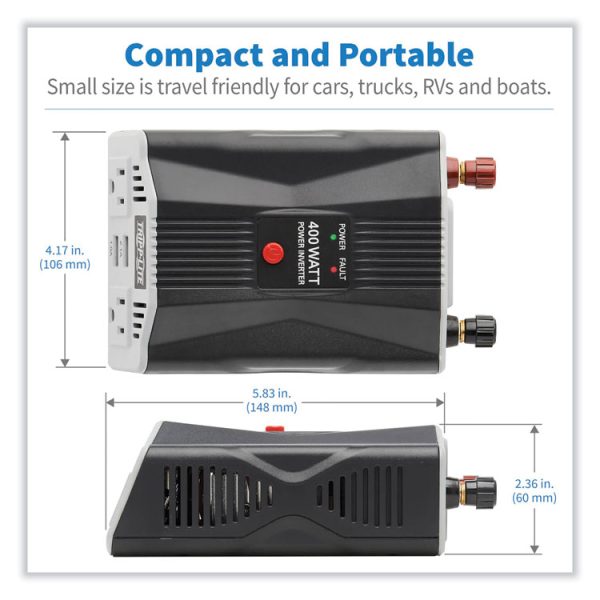PowerVerter Ultra-Compact Car Inverter, 400 W, Two AC Outlets/Two USB Ports, 3.1 A - Image 5