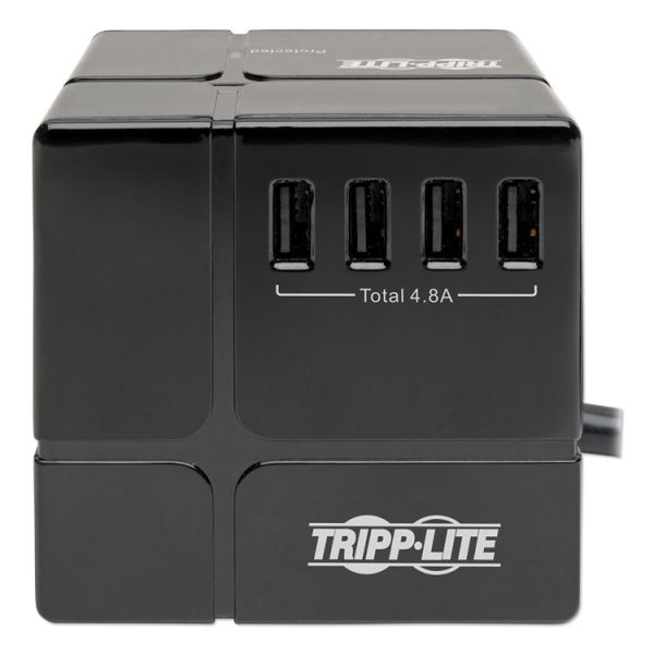 Power Cube Surge Protector, 3 AC Outlets/6 USB-A Ports, 6 ft Cord, 540 J, Black - Image 2