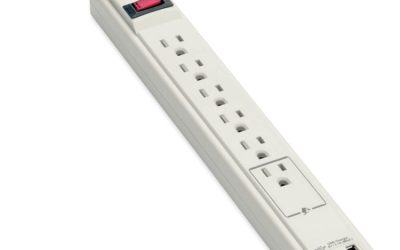 Protect It! Surge Protector, 6 AC Outlets/2 USB Ports, 6 ft Cord, 990 J, Cool Gray