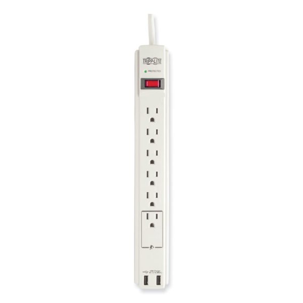 Protect It! Surge Protector, 6 AC Outlets/2 USB Ports, 6 ft Cord, 990 J, Cool Gray - Image 4