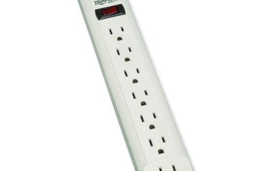Protect It! Surge Protector, 7 AC Outlets, 12 ft Cord, 1,080 J, Light Gray