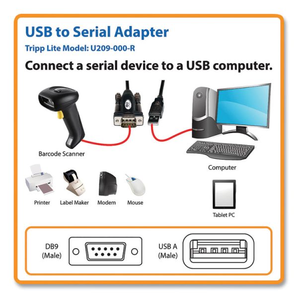 USB-A to Serial Adapter Cable, 5 ft, Black - Image 2