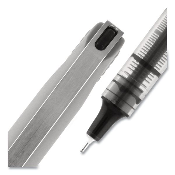 VISION Needle Roller Ball Pen, Stick, Fine 0.7 mm, Black Ink, Gray/Clear/Black Barrel, Dozen - Image 5
