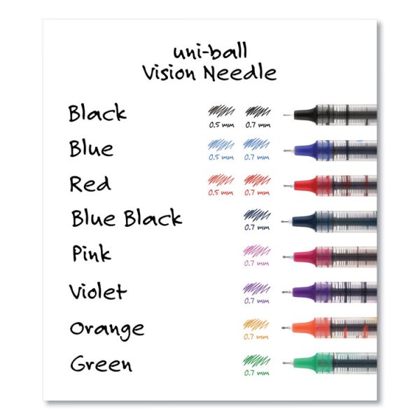 VISION Needle Roller Ball Pen, Stick, Fine 0.7 mm, Black Ink, Gray/Clear/Black Barrel, Dozen - Image 6
