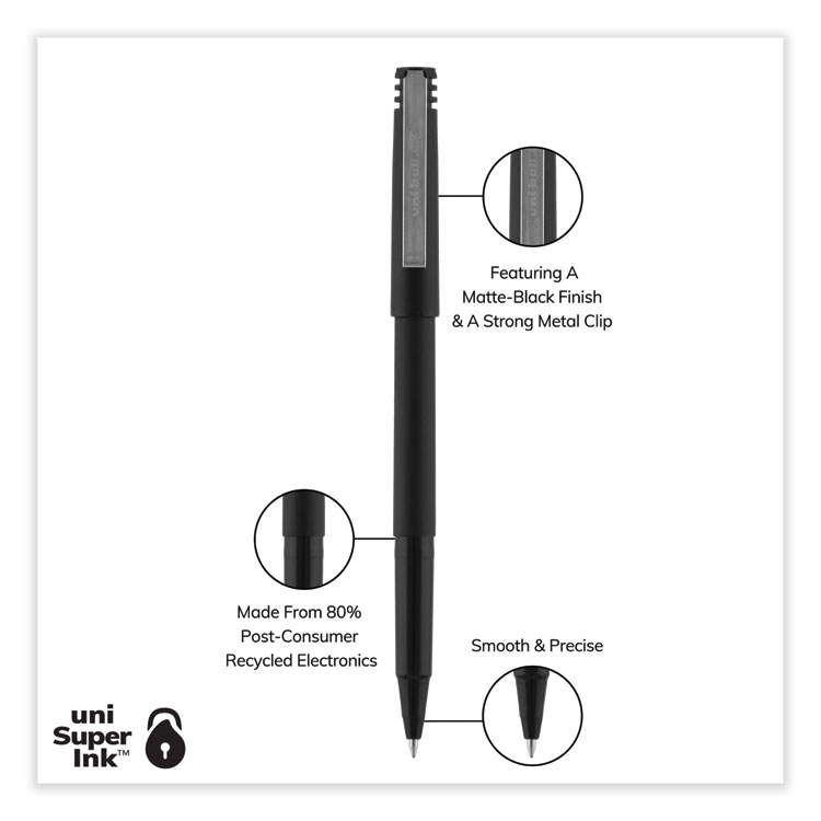 Roller Ball Pen, Stick, Extra-Fine 0.5 mm, Black Ink, Black Barrel, 36/Pack - Image 4