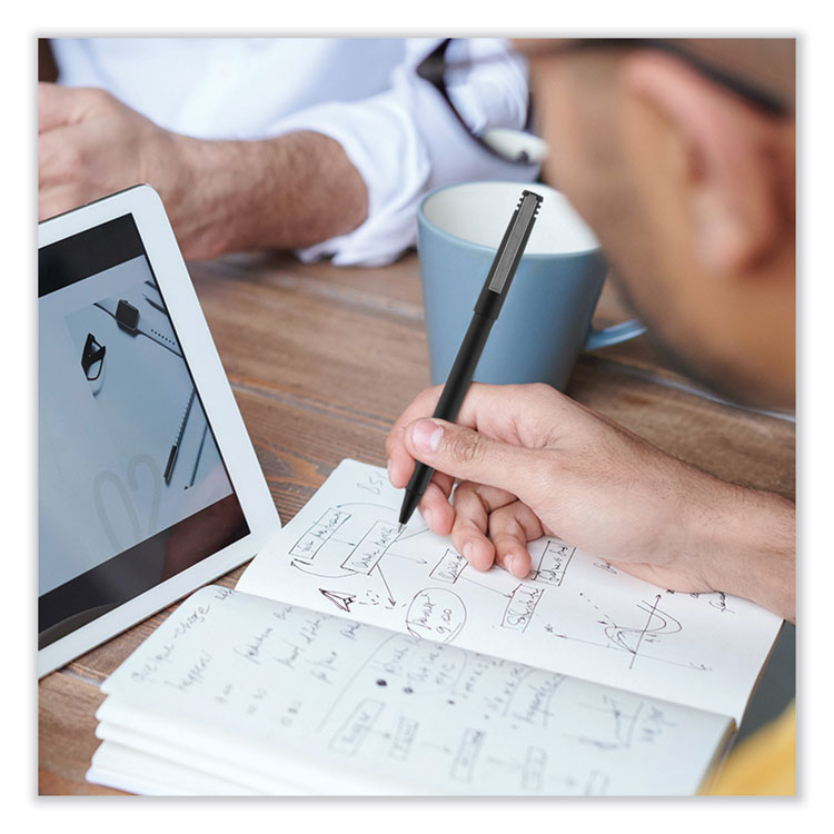 Roller Ball Pen, Stick, Extra-Fine 0.5 mm, Black Ink, Black Barrel, 36/Pack - Image 8