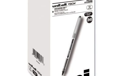 VISION Roller Ball Pen, Stick, Fine 0.7 mm, Black Ink, Silver/Black/Clear Barrel, 36/Pack
