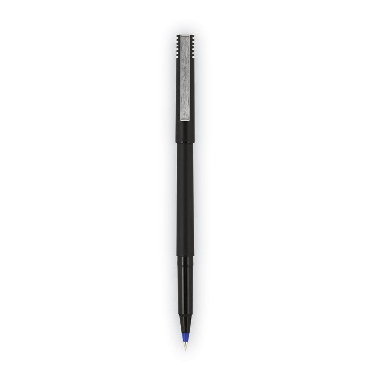 Roller Ball Pen, Stick, Extra-Fine 0.5 mm, Blue Ink, Black/Blue Barrel, 72/Pack