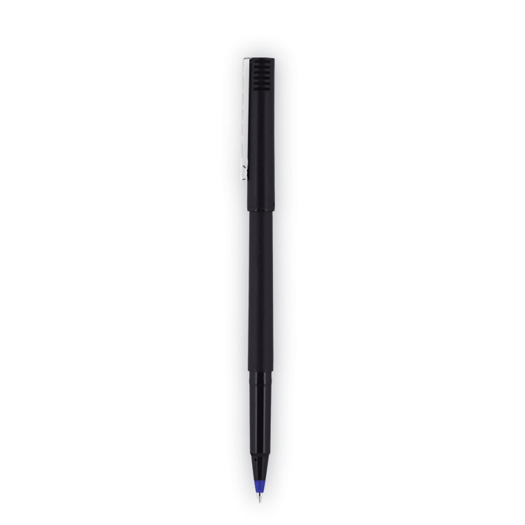 Roller Ball Pen, Stick, Extra-Fine 0.5 mm, Blue Ink, Black/Blue Barrel, 72/Pack - Image 3