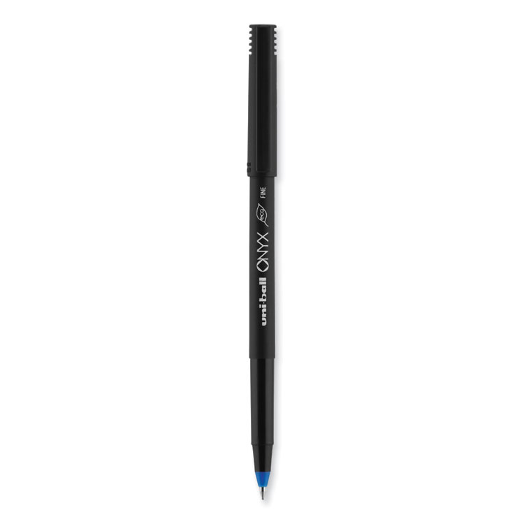ONYX Roller Ball Pen, Stick, Fine 0.7 mm, Blue Ink, Black/Blue Barrel, 72/Pack - Image 3