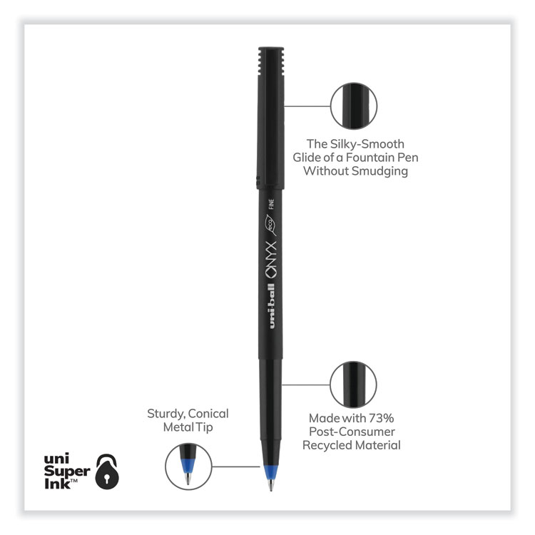 ONYX Roller Ball Pen, Stick, Fine 0.7 mm, Blue Ink, Black/Blue Barrel, 72/Pack - Image 5