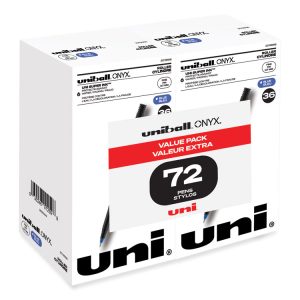 ONYX Roller Ball Pen, Stick, Fine 0.7 mm, Blue Ink, Black/Blue Barrel, 72/Pack
