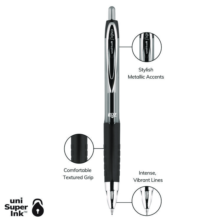 Signo 207 Gel Pen, Retractable, Medium 0.7 Mm, Black Ink, Smoke/black Barrel, Dozen - Image 8
