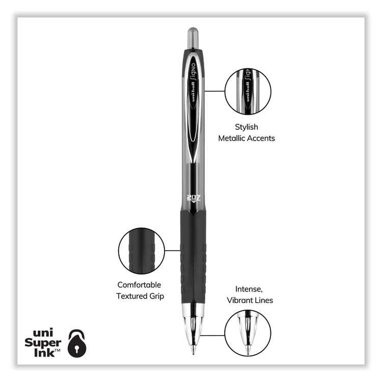 Signo 207 Gel Pen, Retractable, Medium 0.7 Mm, Black Ink, Smoke/black Barrel, Dozen - Image 7