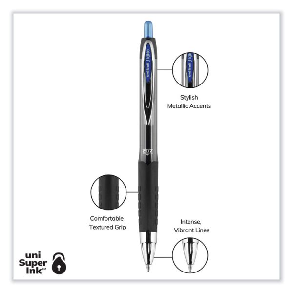 Signo 207 Gel Pen, Retractable, Medium 0.7 Mm, Blue Ink, Smoke/black/blue Barrel, Dozen - Image 4