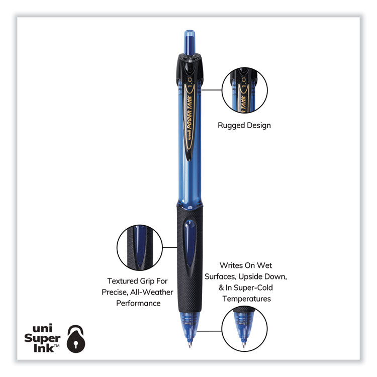 Power Tank RT Ballpoint Pen, Retractable, Bold 1 mm, Blue Ink, Translucent Blue/Black Barrel, Dozen - Image 9