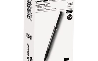 Deluxe Roller Ball Pen, Stick, Extra-Fine 0.5 mm, Black Ink, Metallic Gray/Black Barrel, Dozen