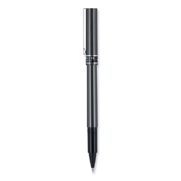 Deluxe Roller Ball Pen, Stick, Extra-Fine 0.5 mm, Black Ink, Metallic Gray/Black Barrel, Dozen - Image 2