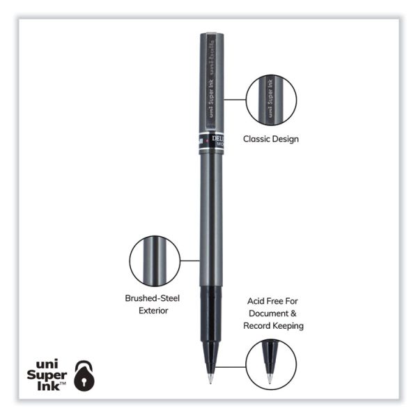 Deluxe Roller Ball Pen, Stick, Extra-Fine 0.5 mm, Black Ink, Metallic Gray/Black Barrel, Dozen - Image 10