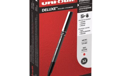 Deluxe Roller Ball Pen, Stick, Extra-Fine 0.5 mm, Red Ink, Metallic Gray/Black/Red Barrel, Dozen