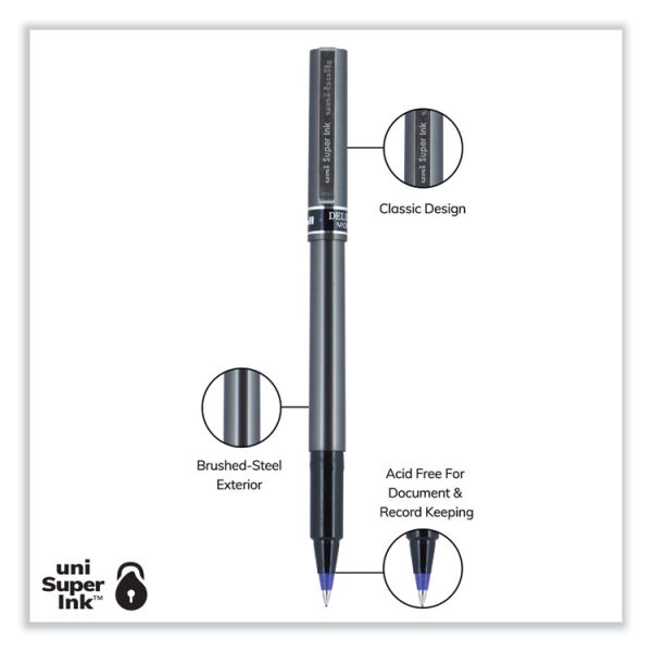 Deluxe Roller Ball Pen, Stick, Extra-Fine 0.5 mm, Blue Ink, Metallic Gray/Black/Blue Barrel, Dozen - Image 4