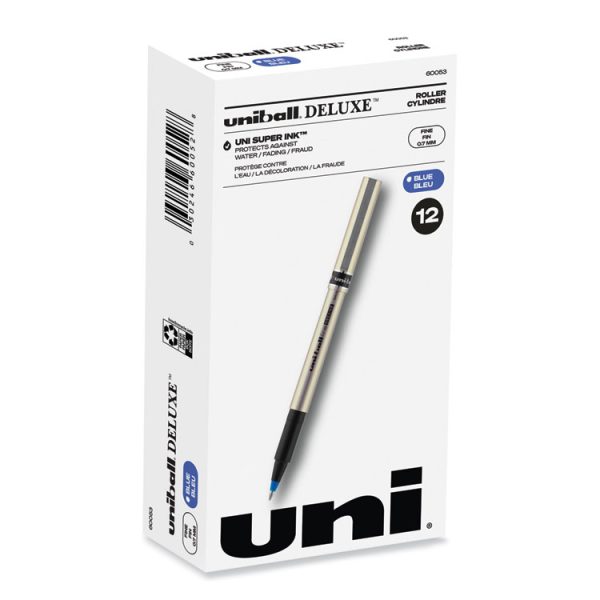 Deluxe Roller Ball Pen, Stick, Fine 0.7 mm, Blue Ink, Champagne/Black/Blue Barrel, Dozen
