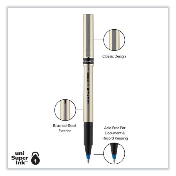 Deluxe Roller Ball Pen, Stick, Fine 0.7 mm, Blue Ink, Champagne/Black/Blue Barrel, Dozen - Image 4