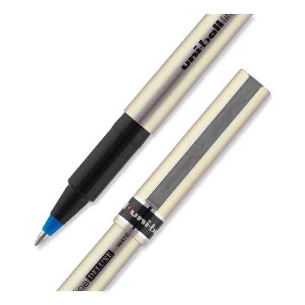 Deluxe Roller Ball Pen, Stick, Fine 0.7 mm, Blue Ink, Champagne/Black/Blue Barrel, Dozen - Image 5
