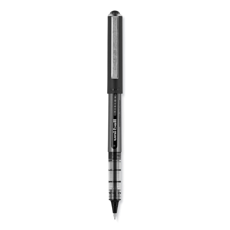 VISION Roller Ball Pen, Stick, Extra-Fine 0.5 mm, Black Ink, Gray/Black/Clear Barrel, Dozen - Image 2