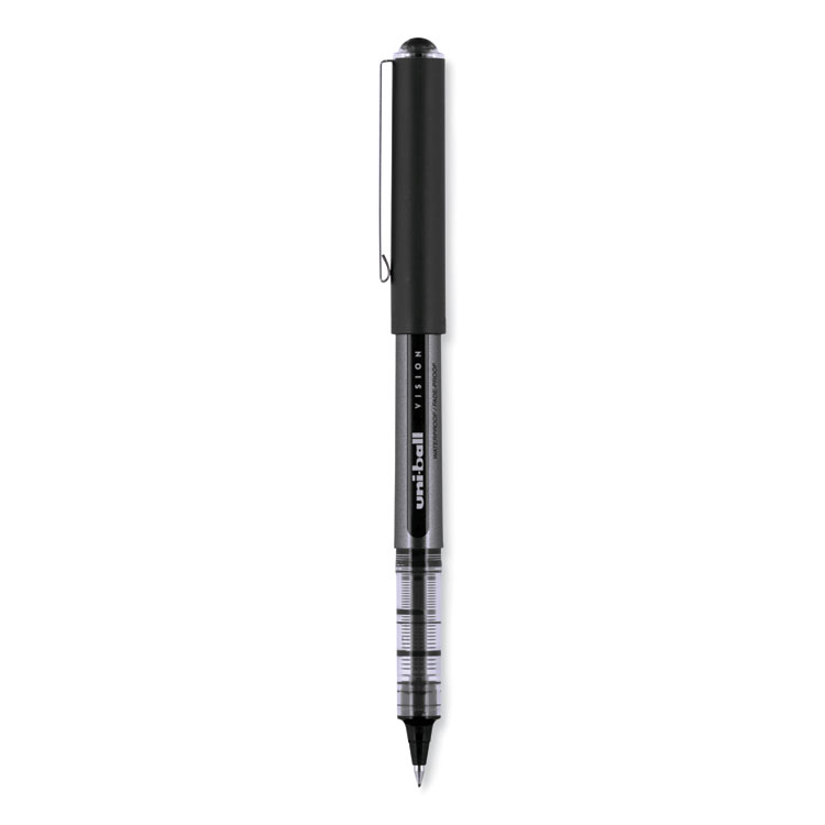 VISION Roller Ball Pen, Stick, Extra-Fine 0.5 mm, Black Ink, Gray/Black/Clear Barrel, Dozen - Image 3